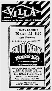 Last advertisement for <em>South Pacific</em> at the Villa Theatre.  "Ends Tonite! At 8:30.  Last Showing." - , Utah