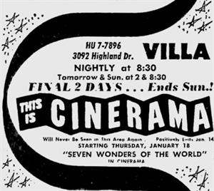 "Final 2 Days" ad for <em>This is Cinerama</em> at the Villa Theatre.  "Will Never Be Seen in This Area Again.  Positively Ends Jan. 14.  Starting Thursday, January 18, 'Seven Wonders of the World' in Cinerama." - , Utah