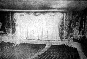 "Taken from the top of the loge section, this picture by L. V. McNeeley, Deseret News staff photographer, shows main auditorium of the Villa Theater. Note lavish curtains over screen." - , Utah