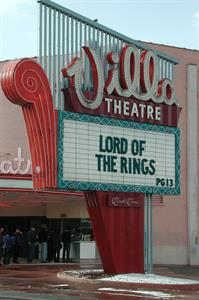 The Villa's sign from across the street. Several people stand in line a the box office in the background. - , Utah