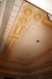 Looking up at the lobby ceiling from the southwest corner of the mezzanine, with a flash. - , Utah
