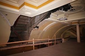 A view of the ceiling damage from closer to the lobby side of the mezzanine. - , Utah