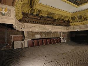 Looking toward the location of the upper auditorium's screen, which probably covered the darker wood not painted gold.  In the middle, you can the top of the stage. - , Utah