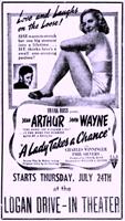 <em>A Lady Takes a Chance</em> opens 24 July 1947 at the Logan Drive-In Theater. - , Utah