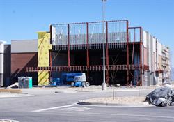 <p>Work continues on the theater entrance, on the south end of the west wall.</p>