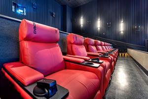 A row of red D-BOX seats in one of the smaller auditoriums. - , Utah