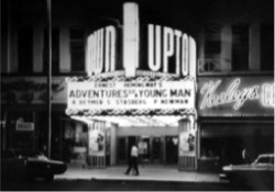'Adventures of a Young Man' on the marquee of the Uptown Theatre.