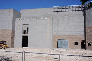 Utilities along the exterior wall of an auditorium. - , Utah