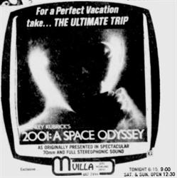 '2001: A Space Odyssey' at the Villa Theatre, 'as originally presented in spectacular 70mm and full stereophonic sound.' - , Utah