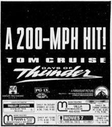 'Days of Thunder' in 70mm Stereo at the Villa Theatre.  'A 200-MPH Hit!' - , Utah