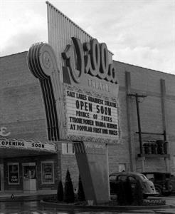 The Villa's sign with the theater in the background. This is a cropped section of a larger photo. - , Utah