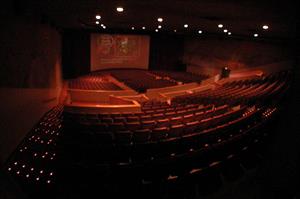 A view of the auditorium using a fisheye lens, through the Cinerama projection window. - , Utah