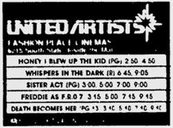 Last advertisement for the United Artists Fashion Place Cinemas. - , Utah