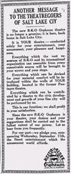 Newspaper advertisement for the RKO Orpheum. - , Utah