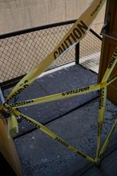 Yellow caution tape indicates the exterior exit stairs are off-limits during the USHS tour. - , Utah