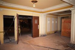 The entrance doors to the lower auditorium, on the right side of where the concession stand was.  The single door on the left led into the projection room. - , Utah