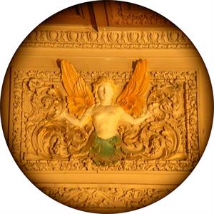 A winged angel, directly across from the south stairs to the mezzanine. - , Utah
