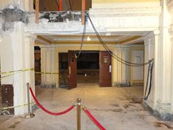 Two auditorium doors remain on the right side of the lobby. - , Utah
