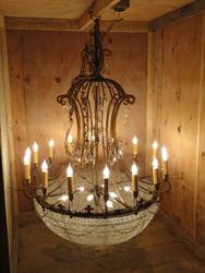 One of the original chandeliers on display inside a protective box. - , Utah