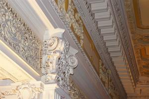Multiple levels of detailing on the wall and ceiling of the lobby. - , Utah