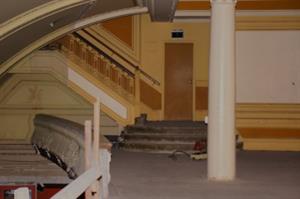 Another blurry view of the north stairs to the balcony, with some of the auditorium side of the railing visible. - , Utah