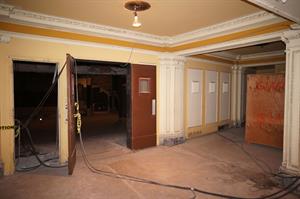 Entrance doors to the lower auditorium, on the right side of the concessions stand.  The open doorway on the very left went into the projection booth. - , Utah