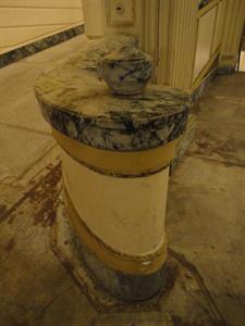 Marble-topped railing at the beginning of the ramp to the mezzanine, taken without a flash. - , Utah