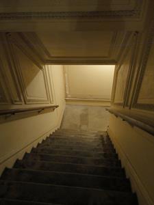 Looking down the stairs to the womens restroom in the basement. - , Utah