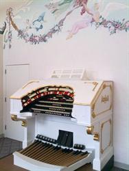 The restored organ console on display in the Dansante lobby. - , Utah