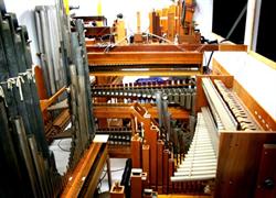 The organ chamber located directly behind the orchestra pit containing all of the organ's pipes and special effects.
