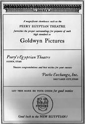 Page 19: Advertisements for Goldwyn Pictures, Pathe Exchange, F. B. O. Pictures. - , Utah