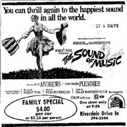 Newspaper advertisement for 'The Sound of Music' at the Riverdale Drive In. - , Utah