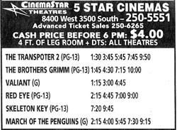 Advertisement for the 5 Star Cinemas as part of the CinemaStar Theatres chain. - , Utah