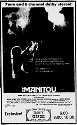 A typo in an ad reduces 'The Manitou' to showing in only 7mm and 6 channel Dolby Stereo. - , Utah