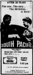 'South Pacific' in '70mm Todd AO and 6 channel stereophonic sound' at Trolley Corners.  'After 20 years, the one... the only... the ORIGINAL... is back!' - , Utah