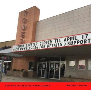 Photo posted on the SLFS Facebook page on March 18, the day of a 5.7 earthquake, with the caption, "Still standing."  The marquee reads, "Tower Theater closed til April 17.  Visit www.slfs.org for details & support." - , Utah