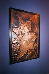A dancing elephant, in etched copper artwork on the left closet door. - , Utah