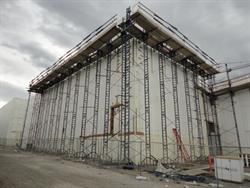 Scaffolding surrounds an auditorium on the northwest corner of the addition. - , Utah