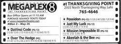 Newspaper ad for the Megaplex 8 at Thanksgiving Point.