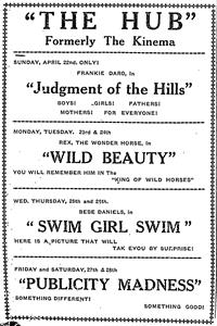 Text based newspaper advertisement for 'The Hub', with a decorative border and dividing lines between features. - , Utah