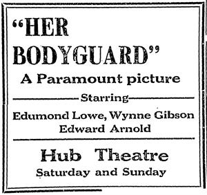 Text advertisement with border for 'Her Bodyguard' at the Hub Theatre. - , Utah