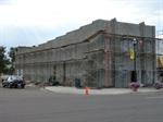 Scaffolding surrounds the Gem Theatre as stucco is applied. - , Utah