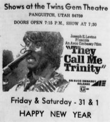 Last advertisement for the Twins Gem Theatre. - , Utah