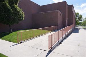 A handicapped ramp leads down from the north exit doors for the main hall. - , Utah