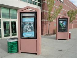 Along the plaza in front of the theater are four triangular sets of poster cases. - , Utah