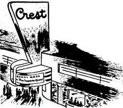 A drawing of the Crest Theatre from the opening day advertisement.