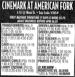 Advertisement for the Cinemark at American Fork. - , Utah