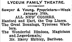 Advertisement for the Lyceum Family Theatre in January 1904, with and Young as proprietors.