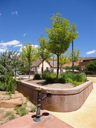 A drinking fountain and trees in a plaza to the east of Star Hall. - , Utah