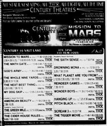 Advertisement for the Century 16, with an emphasis on 'Mission to Mars'. - , Utah